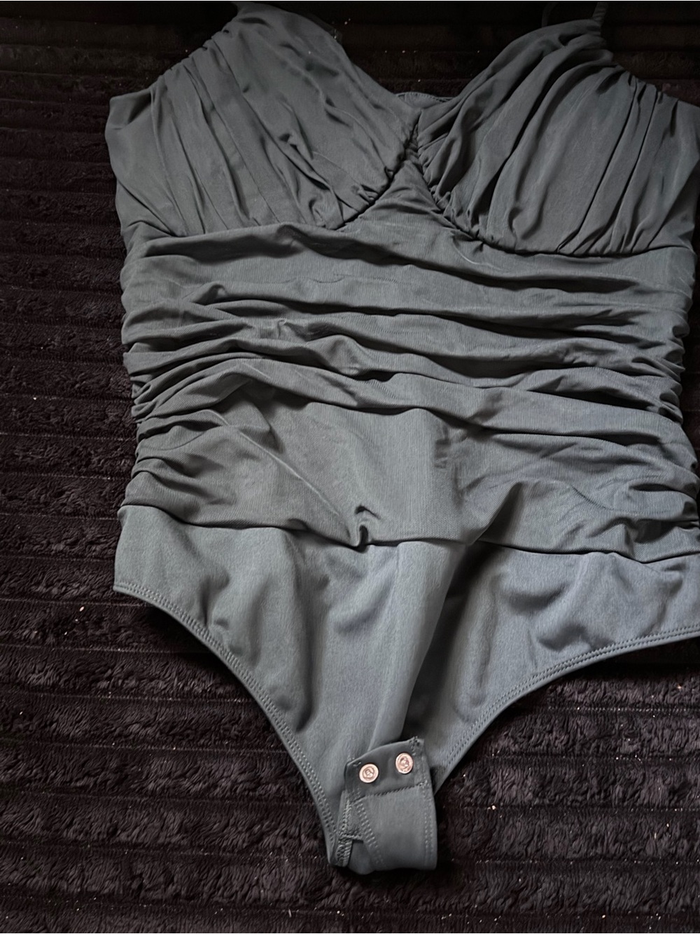Ruched One-Piece Bodysuit in Slate Green